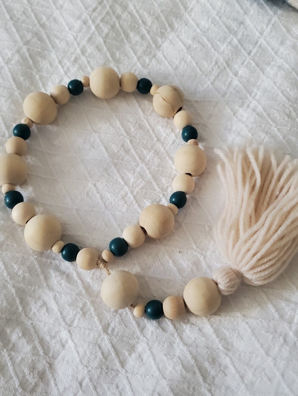Wooden Beaded Macrame Stationary Candle Accessory Without The Candle - Picture 2 of 5